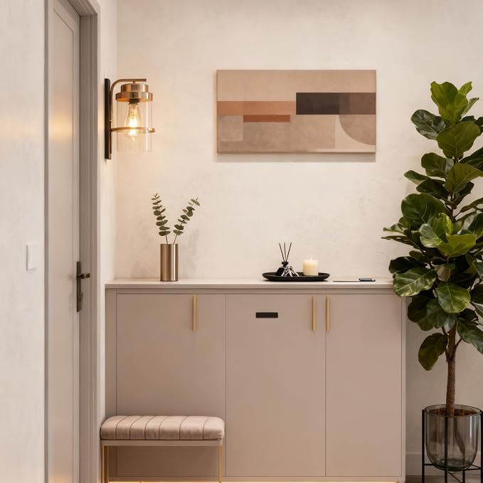 Rose Gold and Black Wall Sconce, Modern Vanity Light Fixture | Hardwired,E26 base,mid-century clear glass sconce for mirror.hallway.bathroom.fireplace