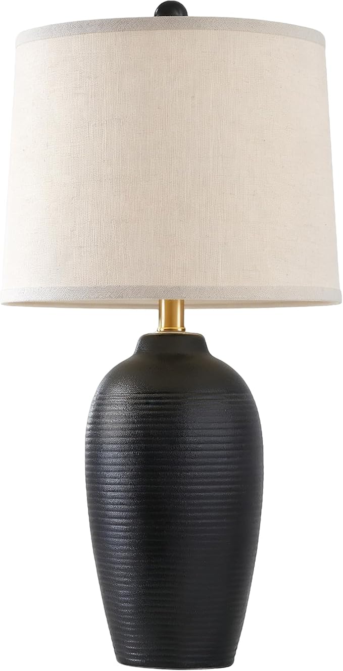 AIEAMPDO 25" Retro Vintage Ceramic Table Lamp for Living Room Bedroom | Farmhouse Rustic Black Bedside Lamp with Natural Textured Finish, Nightstand Lamps for End Table, Bulb Included
