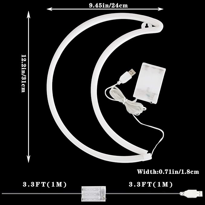 LED Blue Moon Neon Sign Light, Battery or USB Powered 5V Cute Room Decor | Art Decorative Night Lights Decorations for Girls, Window, Wall, Home, Bedroom, Office, Dorm, Party, Wedding, Birthday