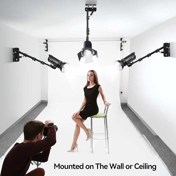 Takerers Ring Light Wall Mount, 3.6ft /43 inch Wall Ring Light Mount,180º Flexible Rotation, Triangle Boom Arm with 3/8 & 1/4 Screw for Photography Light, Monolight, Softbox, Umbrella, Reflector