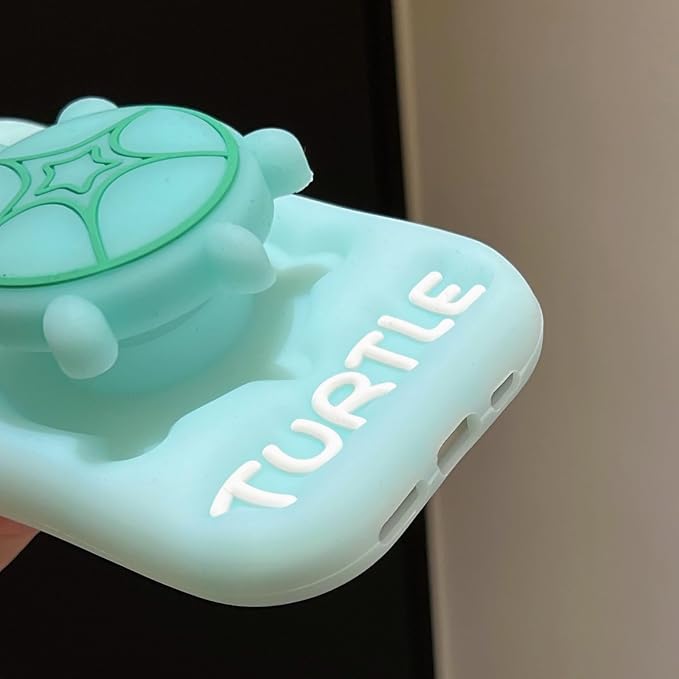 Kawaii Phone Case for iPhone 13 with Kickstand Cute 3D Cartoon Night Light Turtle Silicone Protective Case Cover for Women & Girl