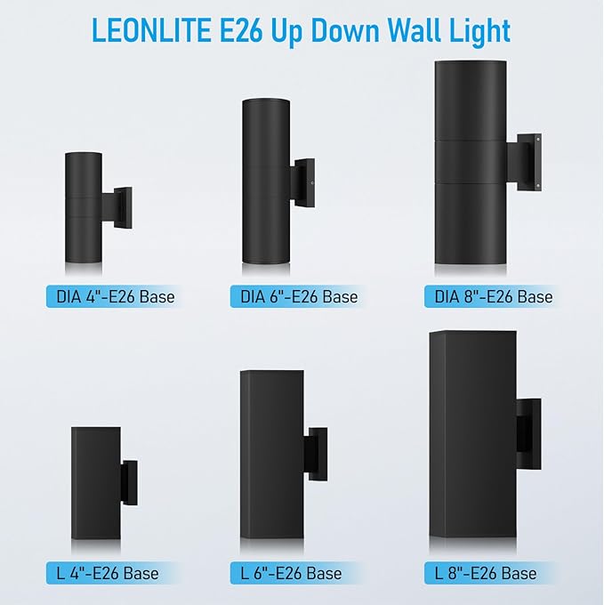 LEONLITE Modern Outdoor Rectangular Wall Lights 22", Porch Light in 2 Lights, Up Down Lights, Matte Black Waterproof Wall Sconce, Aluminum, E26 Base, Exterior Light Fixture Wall Mount, ETL, Pack of 2