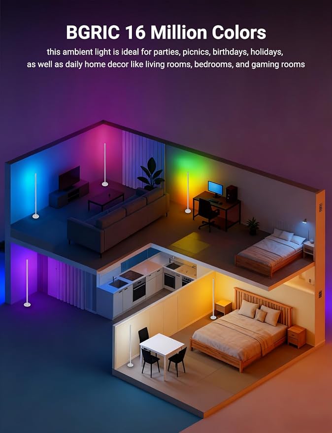 DAYBETTER Floor Lamp Mood Lighting Set, 420 Lumens Standing Lamp 24W with Music Rhythm Sync, 2.4G WiFi Remote & APP Floor Lamp for Bedroom Gaming Room Decor Smart RGB LED Corner Lights