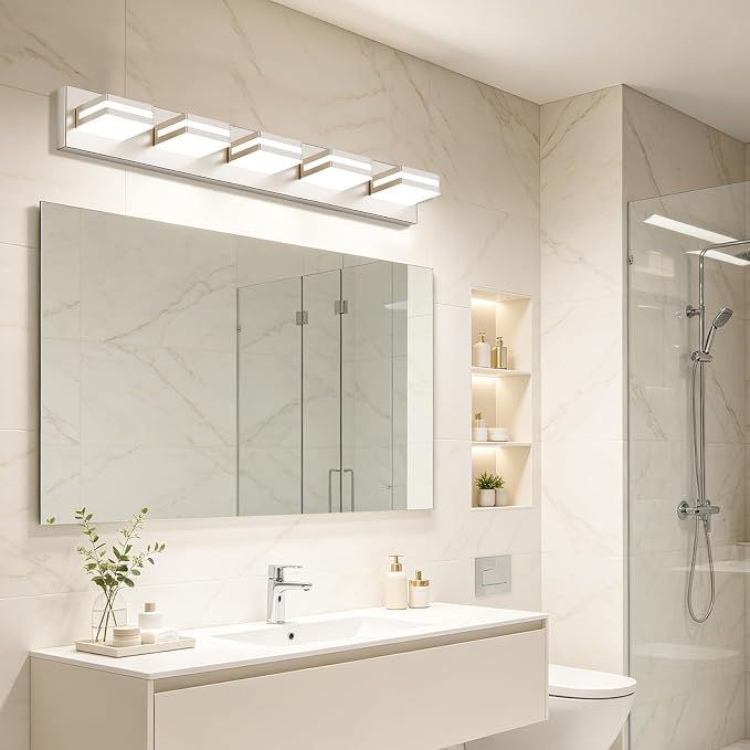 Bathroom Lights Fixtures Over Mirror, 360°Rotate Modern LED Vanity Lights for Bathroom, 40W Dimmable & High CRI Acrylic Wall Lighting, No Assembly Required (Brushed Nickel, 5-Light, 30 Inch)