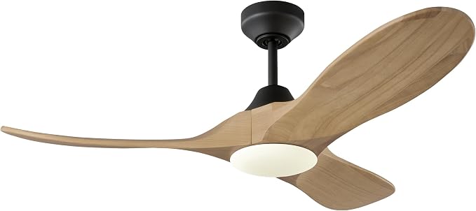 Generation Lighting | 3MAVSM44MBKNHD | Maverick Smart 44 LED DC Ceiling Fan in Midnight Black with Natural Honey Blades and Light Kit | Handheld Remote, 6-speed, Reverse and Dimmer | Damp Rated