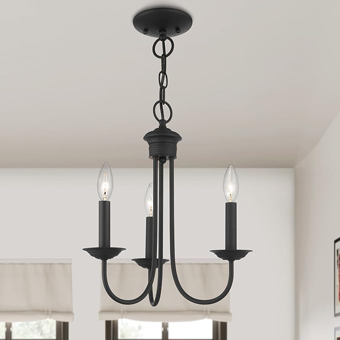 Livex Lighting 42683-04 Steel 3 Light Chandelier for Home Decor, 1 Black Ceiling Light Fixture, Perfect for Living Room or Bedroom Decor