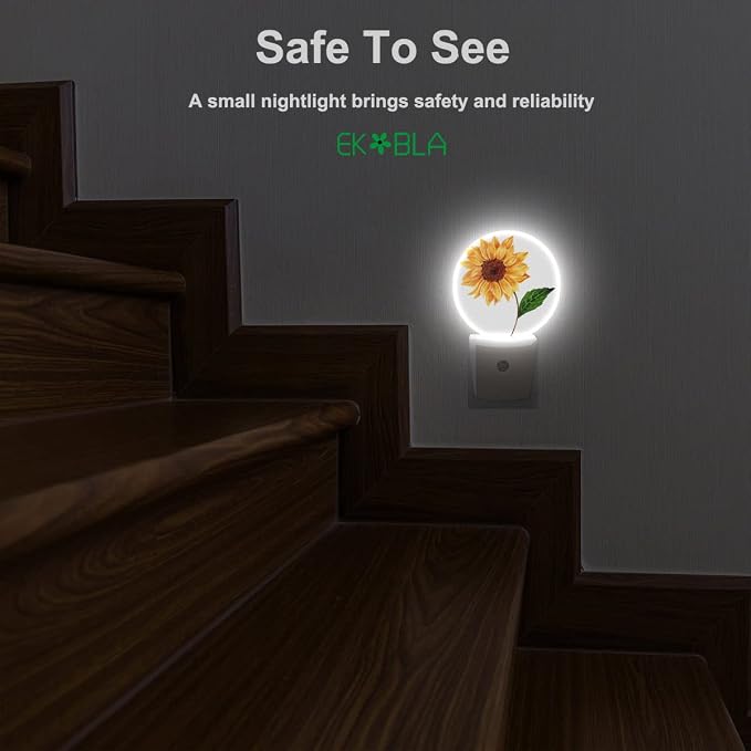 EKOBLA Sunflower Night Light, Bright Yellow Floral Night Lights Plug Into Wall with Dusk to Dawn Sensor for Women Girls