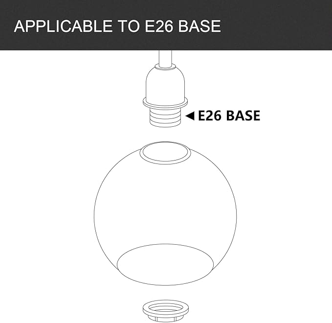 3 Pack Fixture Replacement Globe Shade, 6 Inch Diameter, E26 Base 1-5/8 Inch Fitter, Glass Globe Lampshade Cover for Pendant Wall Sconce Chandelier Vanity Light (3 Pack 6 Inch Clear Seeded Glass)