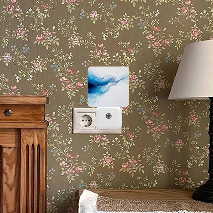 Marble Texture Night Light Blue Creative Liquid 0.5W Night Lights Auto LED Lamp Energy Saving Square Lights for Room Bedroom Bathroom