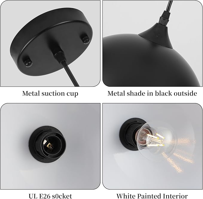 9.8 inch Kitchen Pendant Light 2 Pack, Black Dome Pendant Lights Kitchen Island, Modern Farmhouse Pendant Lights for Kitchen Island Dining Room Bedroom