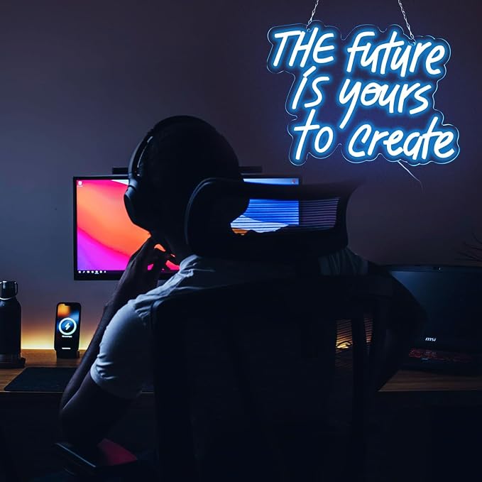 WonderfulLife The Future is Yours to Create Neon Sign for Wall Decor Suitable for Office Man Cave or Bedroom,Fresh Azure Letters Lights can Calm Your Restless Mood.5V USB Powered Easy Hanging.