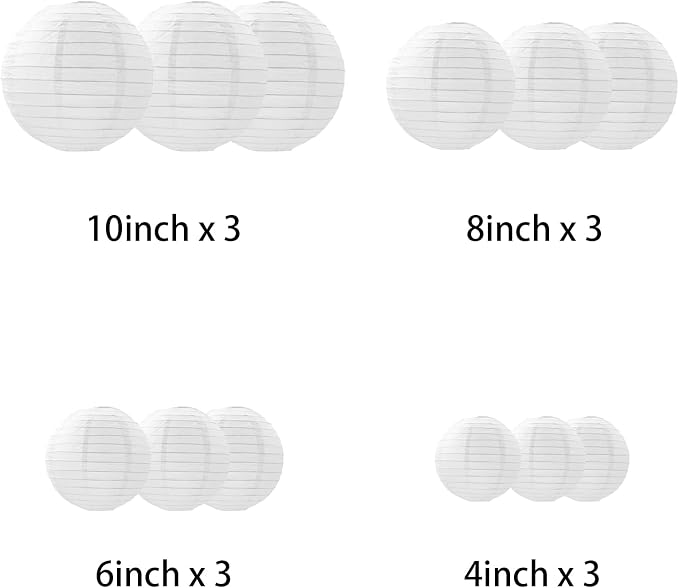 White Paper Lanterns Decorative, Chinese/Japanese Hanging Round Paper Lanterns Decorations for Wedding, Bridal Shower, Engagement, Valentine's Day, Birthday (12 PCS)