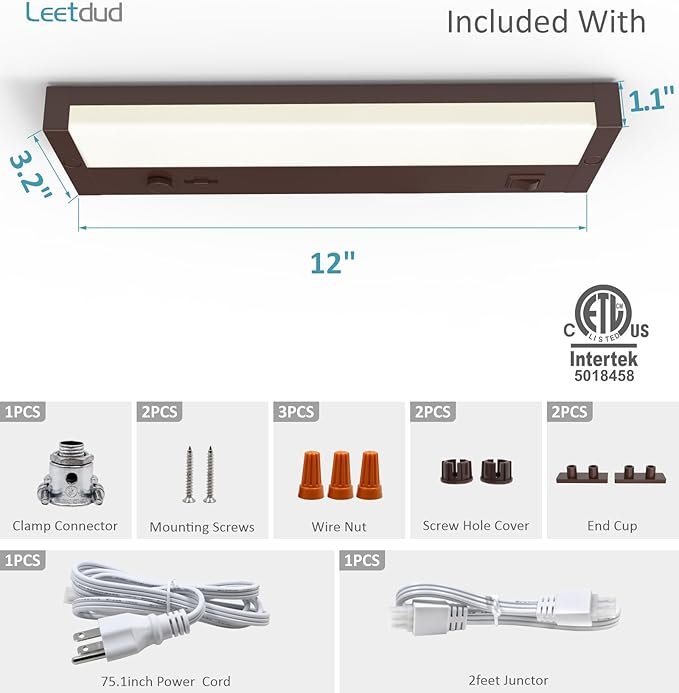 Under Cabinet Lighting Plug in or Hardwired Built-in Dimmer, 12 Inch 6W, 5CCT 2700/3000/3500/4000/5000K, Linkable Counter Lights for Kitchen, ETL Dimmable LED Light Fixture, Bronze