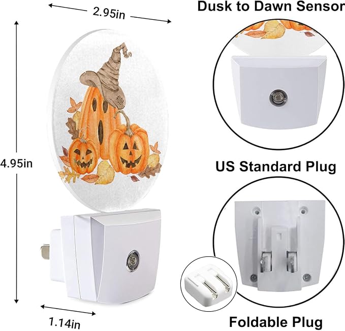 EKOBLA Pumpkin Night Light, Seasonal Face and Fall Leaf Night Lights Plug Into Wall for Adult and Kids Halloween Decor