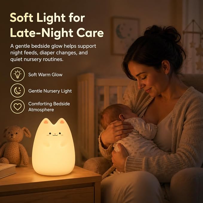 ShaArkMango Cat Night Light for Kids, Baby Nursery Night Lamp with Remote | Color-changing, Stepless Dimming, 1 Hour Timer for Toddler Dedroom, Rechargeable Nursery Nightlight for Breastfeeding
