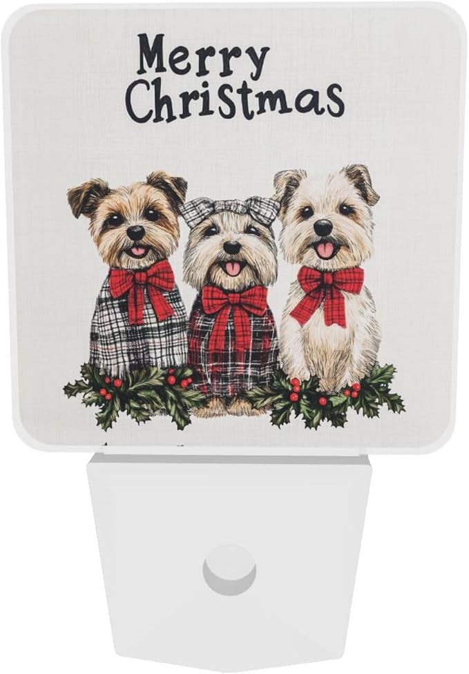 Cute Christmas Dogs LED Plug-in Night Lamp 2 Piece Set, Auto Sensor Emergency Nightlights Set of 2 for Bedroom Bathroom Night Stairs