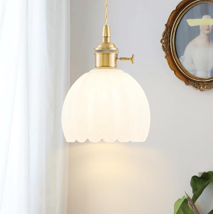 Mini Pendant Lights Kitchen island 3 Pack, Small Adjustable Pendant Light Fixture with Milk White Tulip Glass Lampshade, Vintage Gold Pendant Lighting, Pendant Light for Bedroom Dining Room Hallway