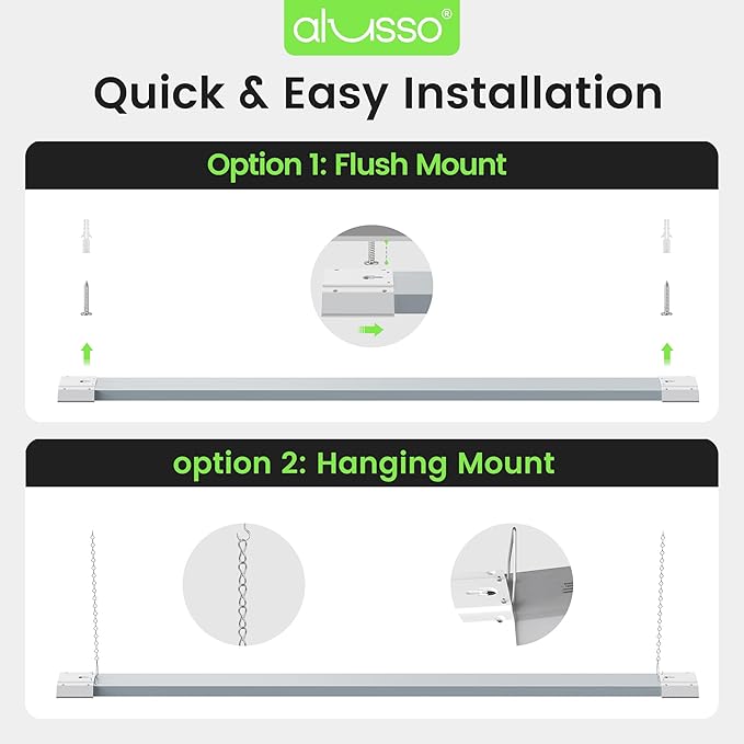 ALUSSO® LED Shop Lights 4FT with Reflector, 5000LM Super Bright, Adjustable 3000K-5000K Color Temperature, 120V, Warm to Cool Daylight Linkable Shop Lights for Workshop/Basement, 4 Pack