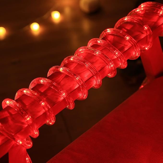 DINGFU 33ft LED Rope Lights,110V 2 Wire Connectable Christmas Rope Lights,240 LED,Waterproof Indoor Outdoor Clear Tube Light Rope for Deck, Patio, Pool, Camping, Landscape Lighting Decorations (Red)