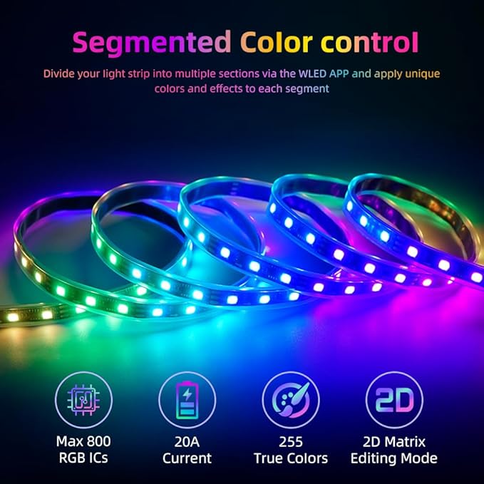 Waterproof ESP32 WLED Controller with Mic , Project for Pool Boat Landscape Outdoor Lights IP65 Dynamic RGB IC DIY Lighting WiFi APP Control for WS2812B DC5-24V RGBW LED Controller (2 Channel)