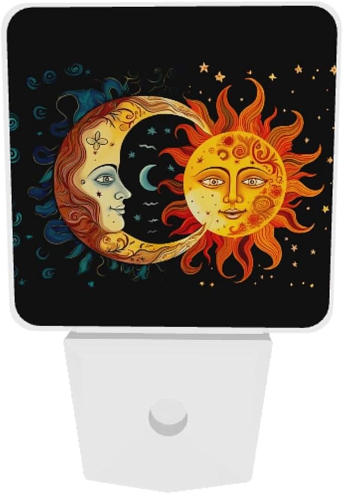 Golden Sun Night Light Set of 2, Moon and Stars Auto Sensor LED Dusk-to-Dawn Nightlights, Plug-in Sensor Lamp for Bedroom Bathroom Kitchen Hallway Stairs Decorative