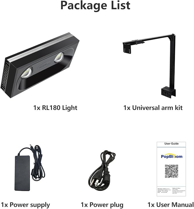 PopBloom RL180 Full Spectrum Reef Light WiFi Marine Reef LED Aquarium Light Saltwater Aquarium Fish Tank Lamp (180W WiFi Black)