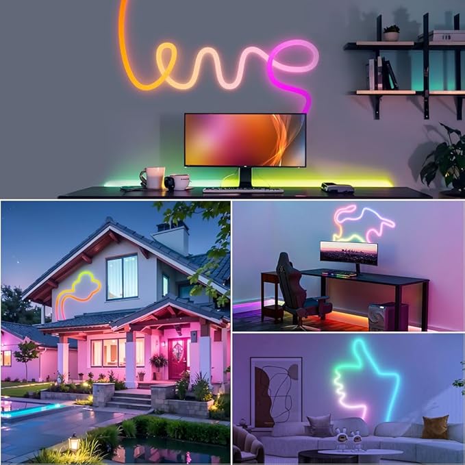 9.8FT WS2811 360 Degree Round Reticulate Neon LED Strip with Controller,RGB Nylon Flexible Dream Colorful Rope Light,Bedroom Indoor Outdoor Decoration,DC5V(No Adapter)
