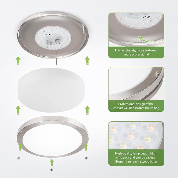 Flush Mount Ceiling Light - 4 Pack 13″ 36W 3000K/3500K/4000K/5000K/6000K Dimmable Led Ceiling Light Fixture for Kitchen Hallway Bedroom Bathroom (4, Brushed Nickel, 13)