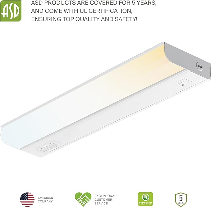 ASD 20 Pack 18 Inch Hardwired LED Under Cabinet Lights, On/Off & 5CCT Switch 2700K-5000K, 10W 807LM CRI90+, Direct Wire Low Profile Linkable Fixture, Dimmable Under Counter Kitchen Lighting, White, UL