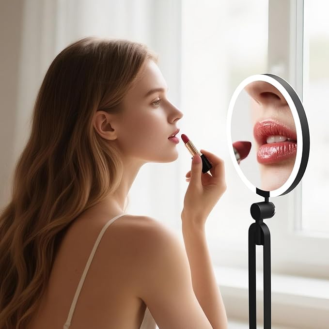 Magnifying Mirror with Light 30X/1X, Double Sided Travel Makeup Mirror with Lights and Magnification, 3 Colors Dimming Lighting, Rechargeable Large Size of 6inch, Foldable Design, 360°Angle Adjustable