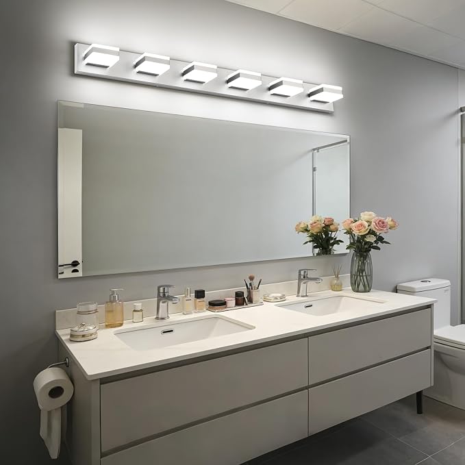 SOLFART Bathroom Light Fixtures, 5 Color Temperature Modern Vanity Lights, Brushed Nickel 6 Lights LED Lighting Light Color Adjustable 5CCT
