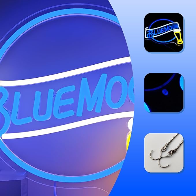 Moon Beer Neon Signs for Wall Decor Dimmable Blue Bar Light Sign for Man Cave Bedroom Shop Club Pub Bistro