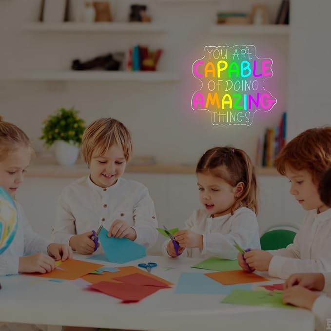 You Are Capable of Amazing Things Neon Sign for Wall Decor Classroom Led Sign Dimmable Inspirational Quotes Reading Corner Neon Light Up Signs for Classroom Home Club Study Room Office Wall Art