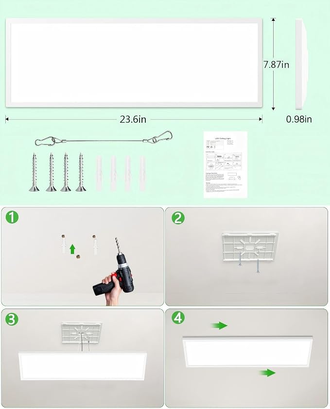 2Pack White 23.6In Flush Mount Ceiling Light, 14W 3000lm Thyristor (TRIAC) Dimmable Rectangle LED Ceiling Light,3-CCT 3000-6500K with Memory Funcation,IP54 for Kitchen/Bathroom/Hallway/Office