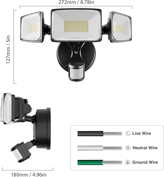 Security Lights Motion Outdoor with Dusk to Dawn, Hardwired Floodlights | 11,000LM 6 hrs always-on manual override, led motion sensor flood light, IP65, for yard garage driveway, black, 2 pack