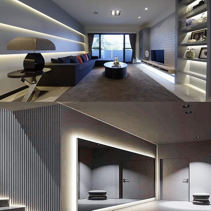 12V LED Strip Light White 6000K 16.4ft LED Light Strip Black PCB SMD 5050 IP65 Waterproof 300 LEDs Tape Rope Lights for Bedroom, Kitchen Decoration