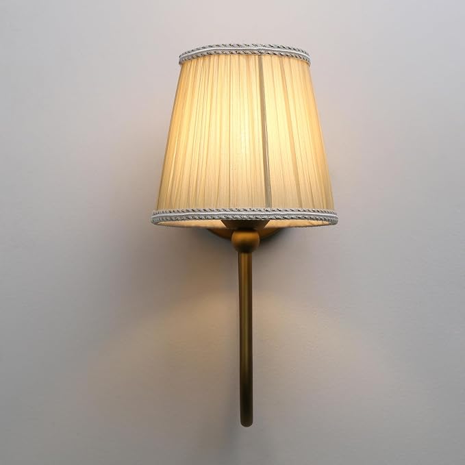 Vintage Set of 2 Fabric Wall Sconce Beige-Khaki Gauze Cloth Shade, Hardwired Curved Arm Bathroom Vanity Lights, Indoor Wall Decor Lamp for Living Room, Kitchen, Bedroom, Foyer