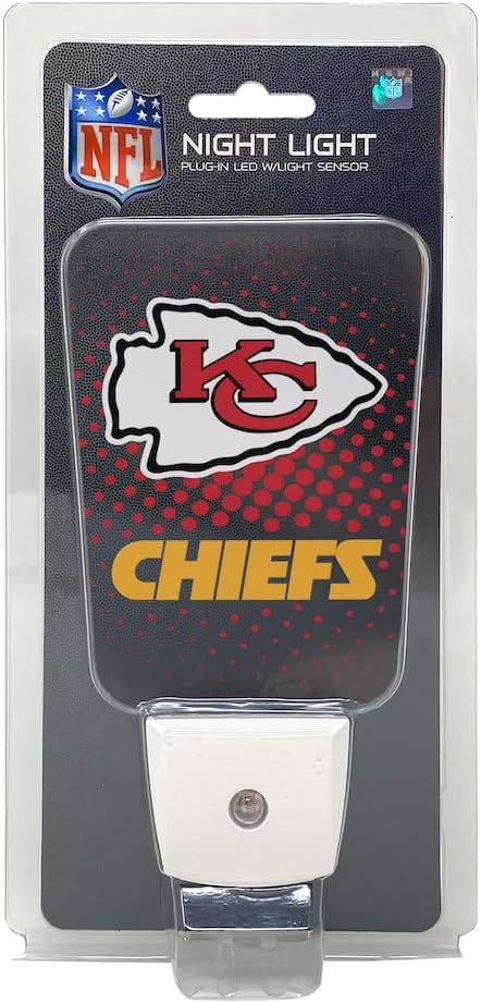 Party Animal NFL Team LED Night Light, with Auto Sensor and 3 Light Settings, Slim 5-Inch Design fits Standard Outlets, Kansas City Chiefs