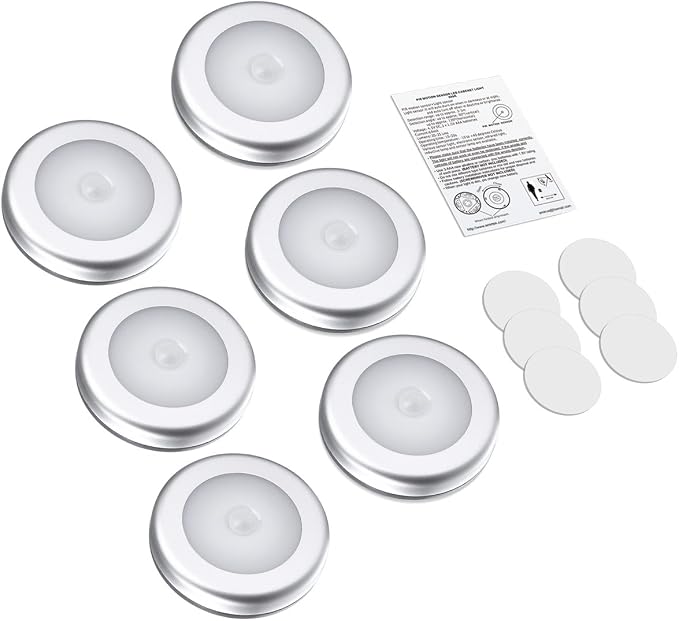 AMIR Upgraded 3.15” Motion Sensor Light, Cordless Battery-Powered LED Night Light, Stick on Closet Lights Stair Lights, Puck Lights for Hallway, Bathroom, Bedroom, Kitchen (Warm White - Pack of 6)