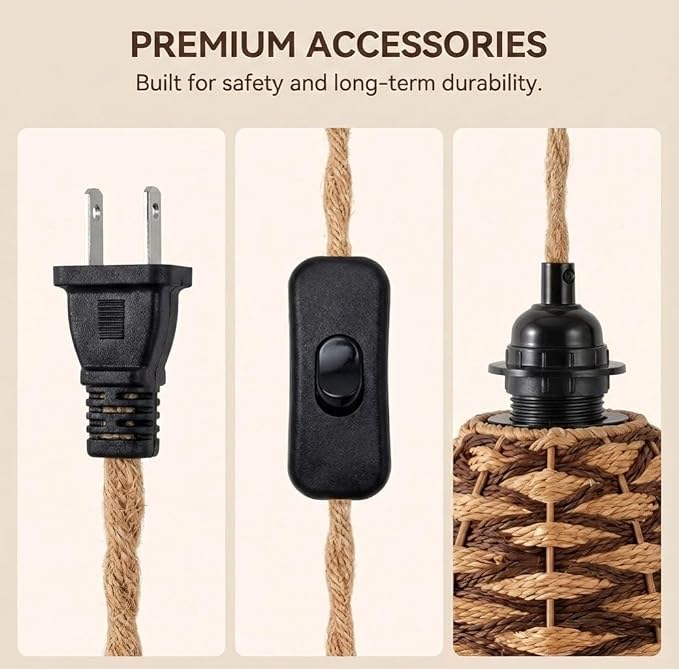 Hanging Grow Light, 30W LED Lamp with Timer for Indoor Plants | 4000K LED plant lamp with 15 ft cord, outlet timer, and boho paper rope shade for succulents, herbs, and low-light rooms.