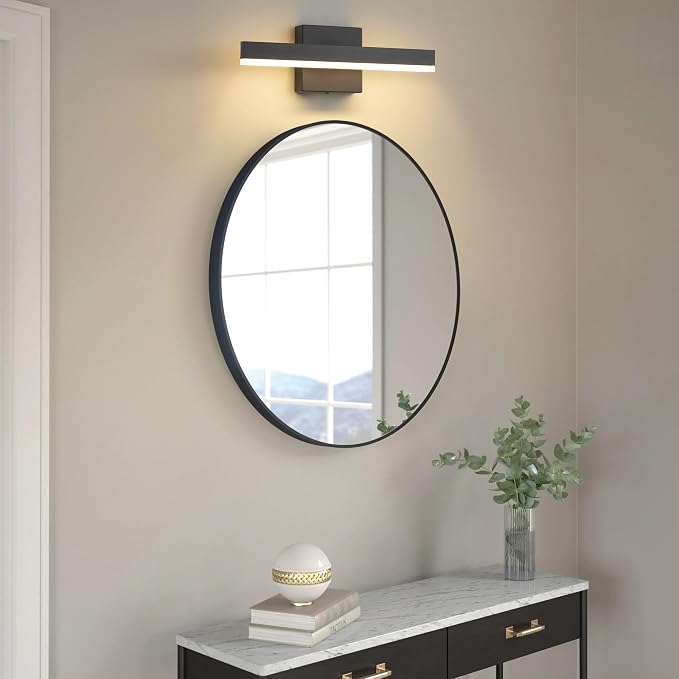 Black Bathroom Vanity Light Fixture 15.7'' 20W Dimmable 5CCT LED Hardwired | Bathroom Light Fixture Over Mirror, Bathroom Wall Sconce, Rust-resistant, ETL Certificated, 2700K/3000K/3500K/4000K/5000K