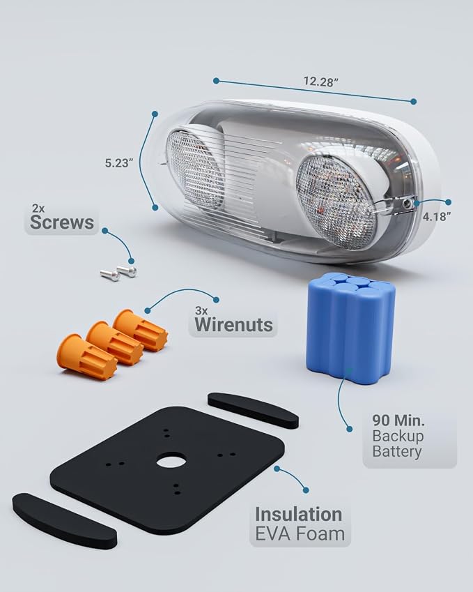 Sunco 24 Pack LED Emergency Light with 90 Minute Battery Backup, 2.4W | 400LM, 6500K, IP65 Wet Rated, 277V, 2-Head Adjustable Exit, Fire Resistant, Egress, AC120-277V, for Outdoor, UL
