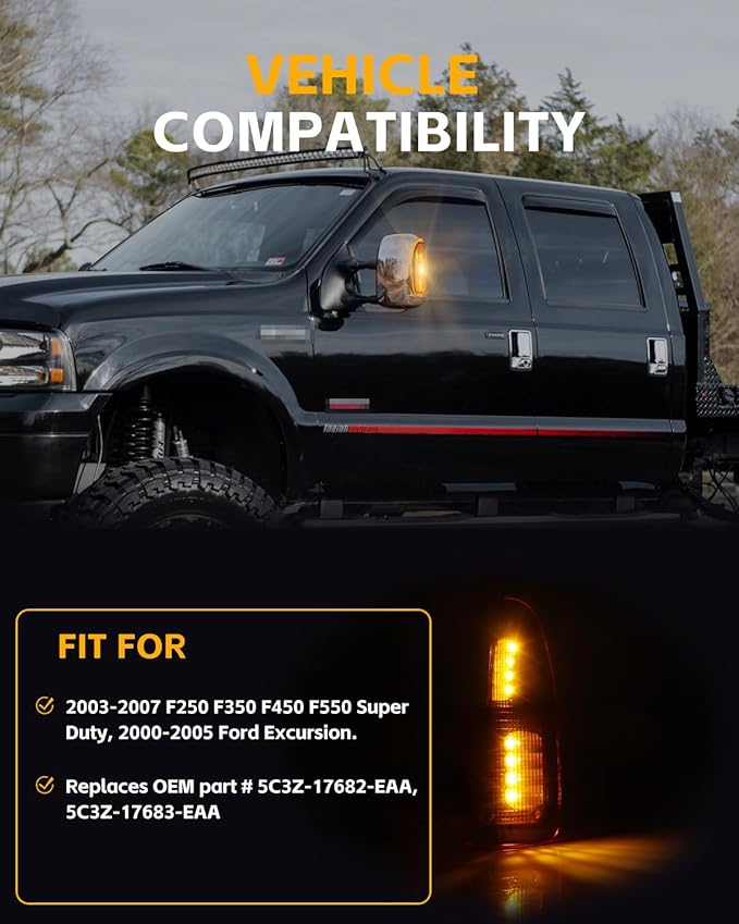 2 PCS LED Side Mirror Marker Lights for Fo-rd 2003-2007 F250 F350 F450 F550 Super Duty / 2000-2005 Excursion, LED Sequential Side Mirror Turn Signal Lamp Assembly, Amber Lens