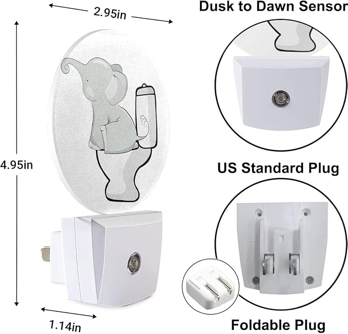 EKOBLA Cute Elephant Night Light, Cartoon Safari Animal Plug into Wall with Dusk to Dawn Sensor, 0.5W LED Energy Saving Nightlight for Bedroom, Bathroom, Hallway