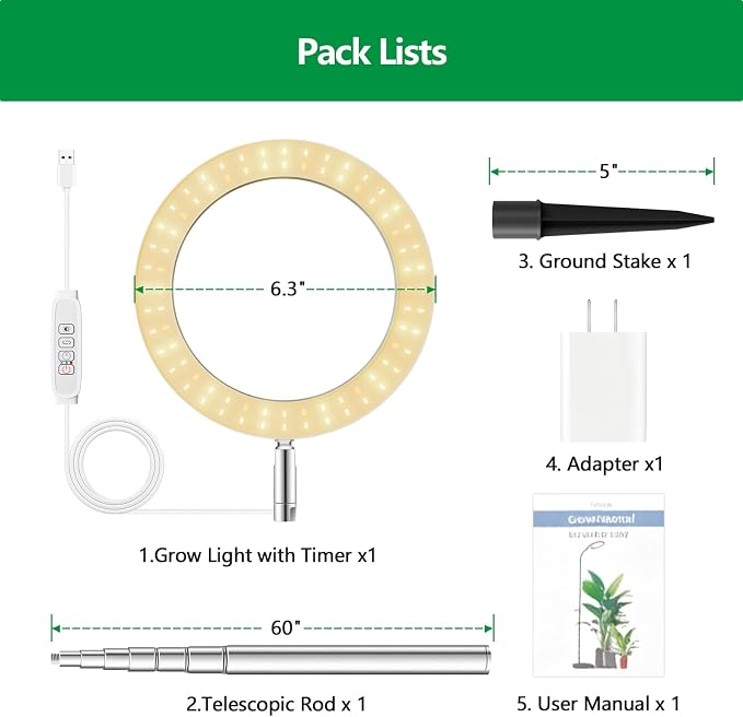 SDOVUERC Full‑Spectrum Grow Lights for Indoor Plants – Adjustable Height Plant Lamp with Wood‑Grain Finish, 6/12/18H Timer, 3 Color Modes, Perfect Plant Lights for Houseplants Growing.(Pack 1)