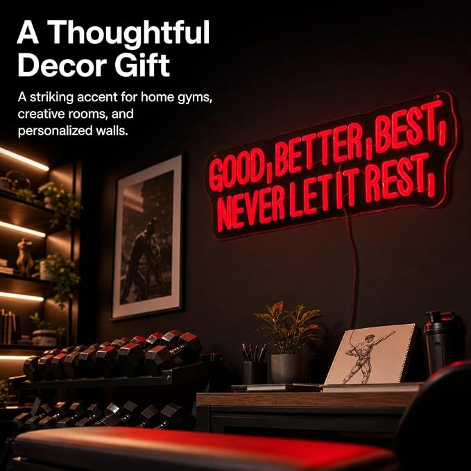 "Good Better Best" Neon Sign, Neon Sign for Classroom, 16.5" x 6.4"IN | Motivational Quote, Inspirational Typography, Wall Art, For Home Office, Gym, Study Room & Classroom
