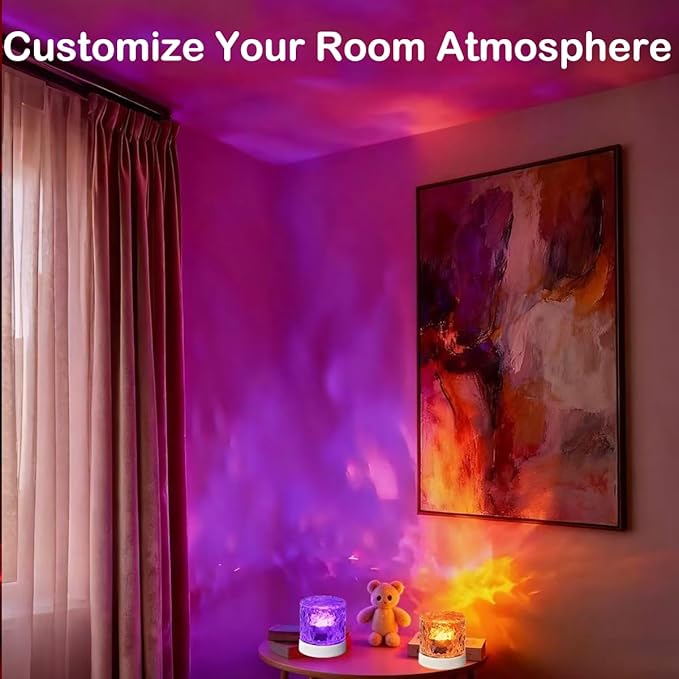 Rechargeable Shower Lights for Inside Shower-Ocean Wave Projector Light for Bathroom Bath Tub-Cordless LED Bathroom Lights 3D Water Ripple Light Ocean Lamp for Bathtub Relaxing Spa,Northern Lamps