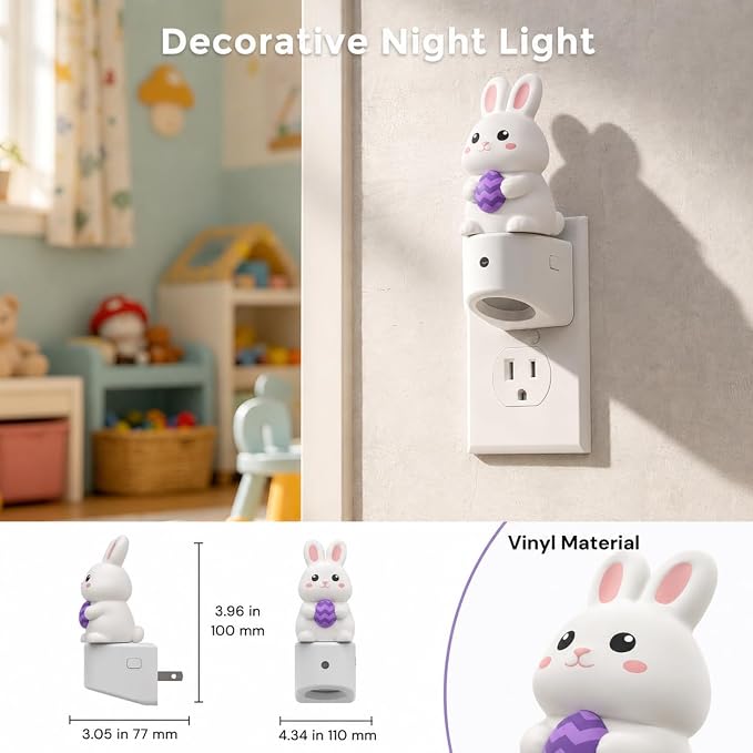 L LOHAS LED Night Light for Kids,Kids Night Light,Dusk to Dawn Sensor | 3D Cute Rabbit Night Lights,RGB+Soft White 3000K,Birthday Gift Nightlight for Kids, Room Decor 2 Pack