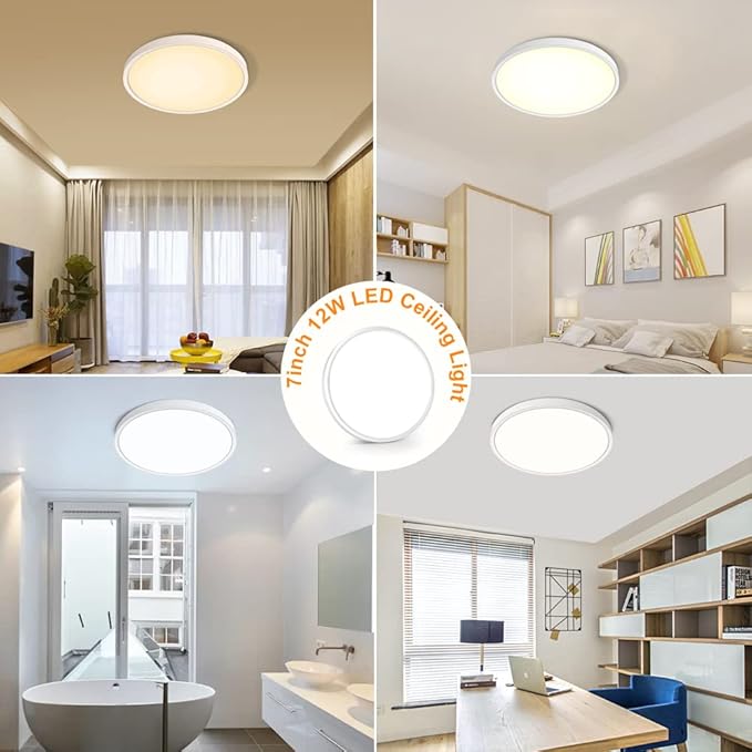 inShareplus LED Flush Mount Ceiling Light Fixture, 1500ML 4000k Natural White 7inch Flat Modern Ceiling Lighting,12W(120W Equiv), Ceiling Lamp Used in Bedroom, Bathroom, Kitchen, Corridor