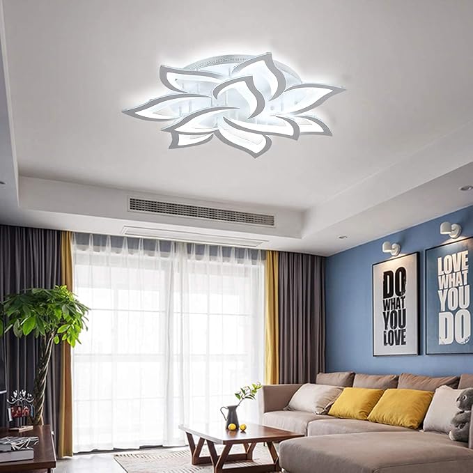 Garwarm 33.5" Modern LED Low Profile Flush Mount Ceiling Light, Dimmable | White Acrylic Flower Petal Ceiling Light with Remote, 3000K-6500K for Living Room,Primary Bedrooms, Dining Room,Home Office